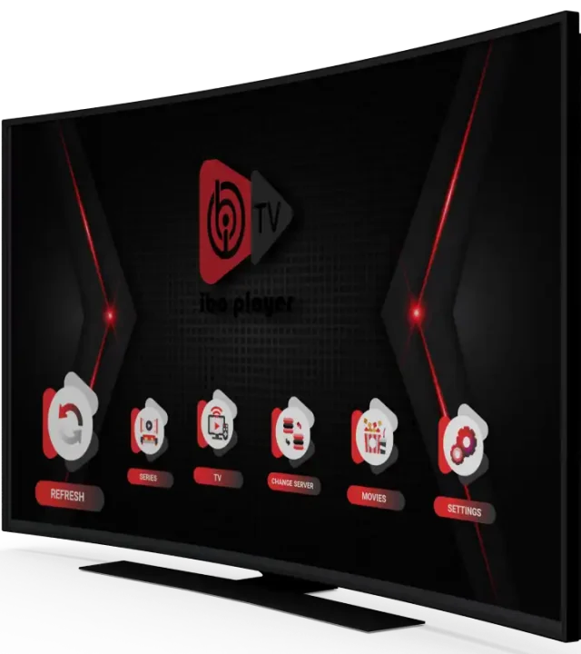 iptv-service Le lecteur TV affiche des icônes rouges et noires sur l’interface moderne de l’application IBO Player IPTV